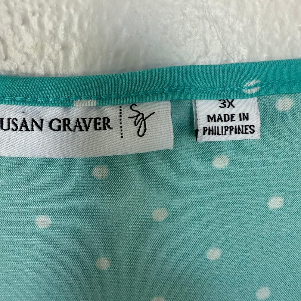 Susan Graver turquoise white polka dot pattern scoop neck top Size 3X - Picture 2 of 9